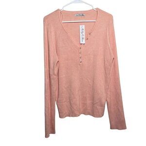 Nelly & Ross Sweater Women's XXL Pink Knit V-Neck Long Sleeve Popover NWT